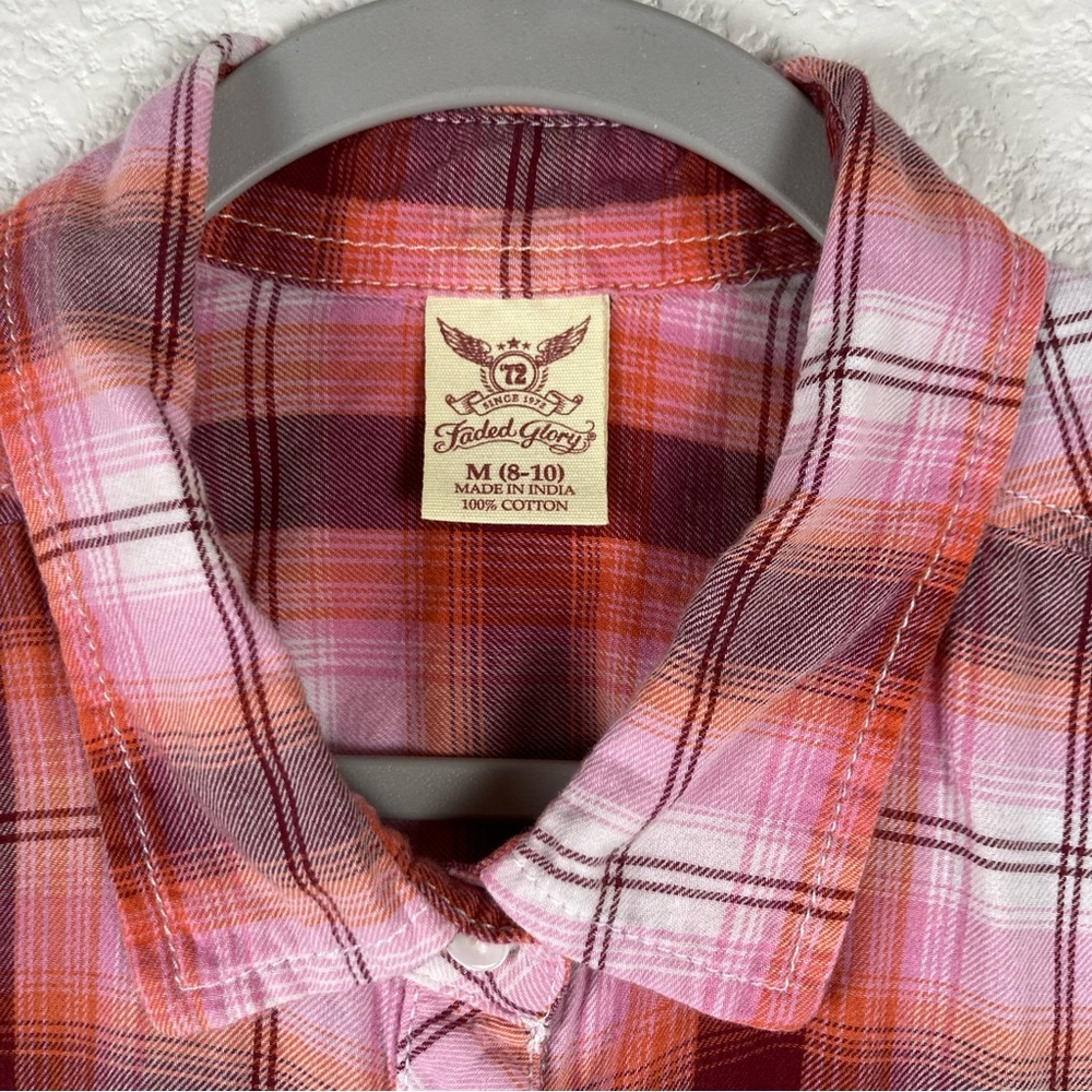 Faded Glory women’s SZ 8-10 EUC 100% cotton woven plaid button down shirt - Picture 3 of 8